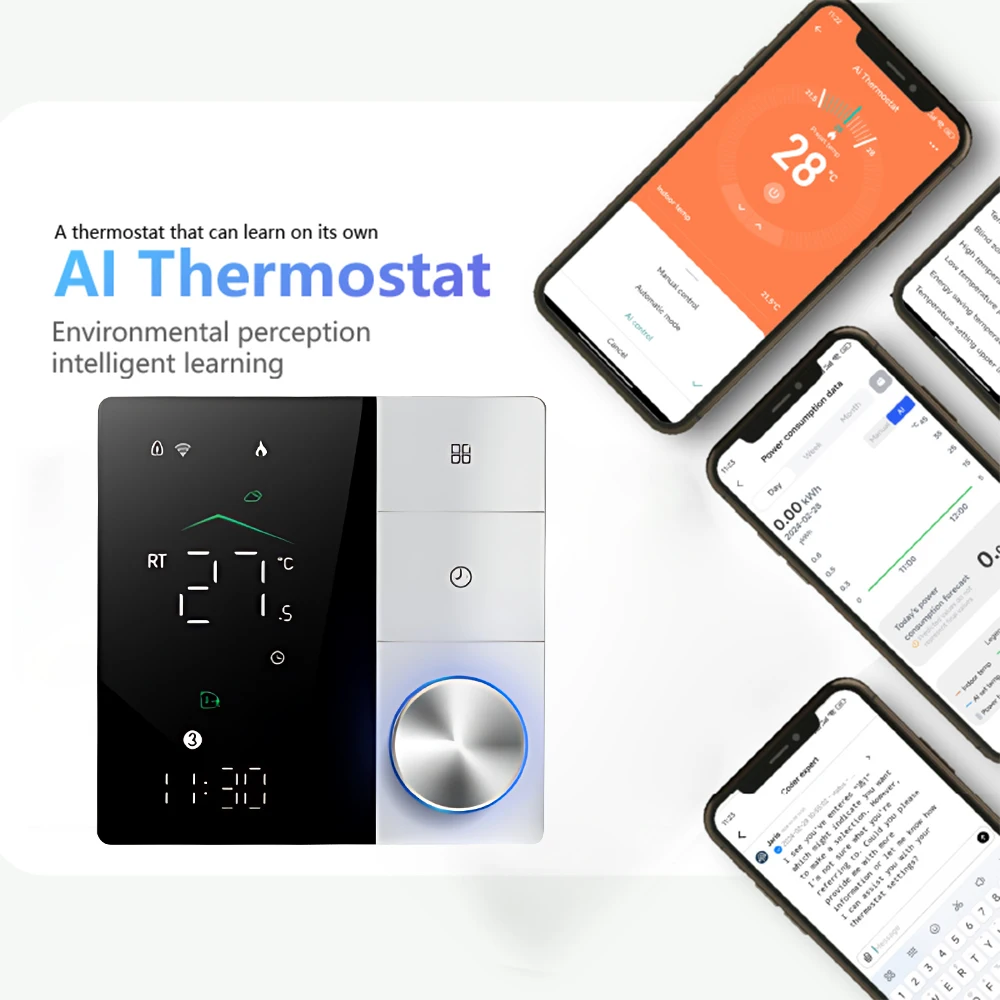 Smart Thermostat for House Electric Floor Heating WiFi AC thermostat  LED Digital Touch Screen and Adjustable Knob Energy Saving