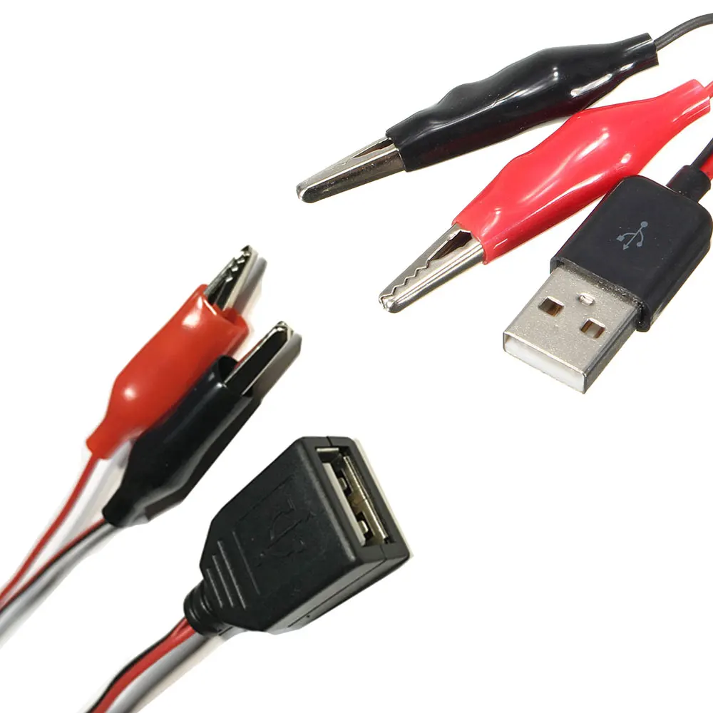 USB Female Connector to Alligator Test Clips Clamp to USB Male Connector Power Supply Adapter Wire 58cm Cable Red and Black