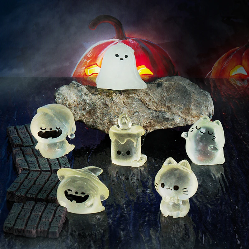 Cartoon Noctilucent Halloween Pumpkin Fantasma Ornamentos, Criativo Resina Artesanato, Modelo Criativo, DIY Acessórios Decoração para Casa, 1Pc