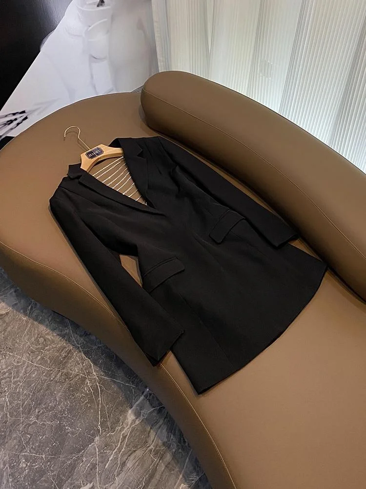 

Sexy Bal Diamond Chain Western Sle Slim Fit Design Coat for Women Commute Wind Resistant Long Sve Suit Outerwear