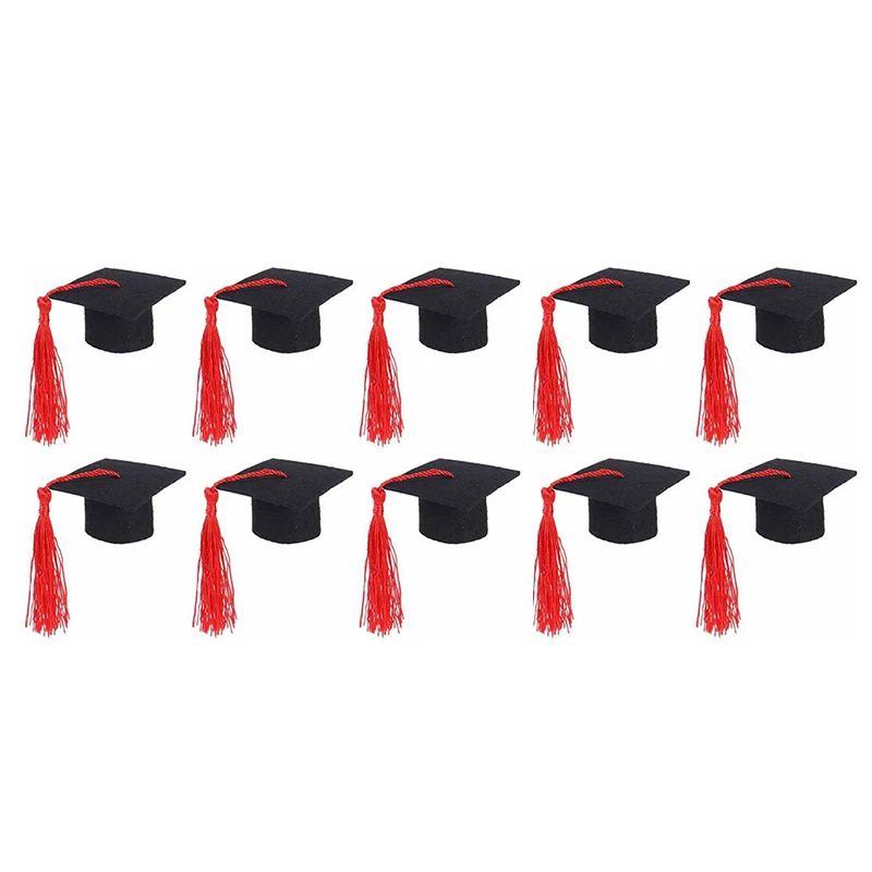 10Pcs Cute Mini Graduation Caps Felt Bottle Topper Hat With Tassels Graduation Season Souvenir Ornaments Party Supplies