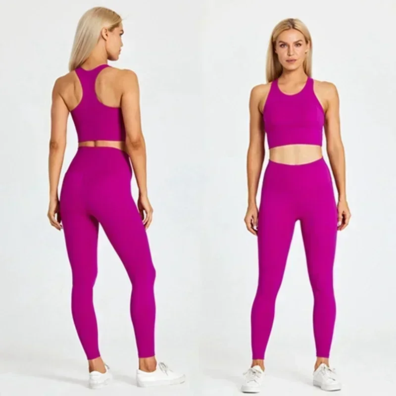 

Lemon Gym Wear Women 2 Piece Yoga Fitness Clothing Exercise Sportswear High Waist Leggings Racerback Crop Top Workout Clothes