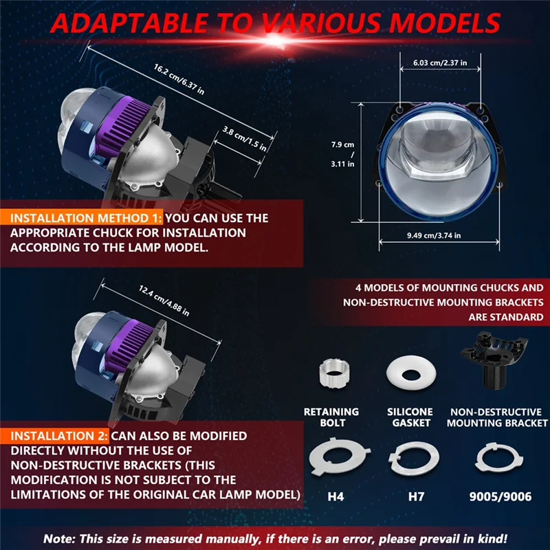 

3 Inch Headlight Laser Lens High+Low Bi LED Fog Lights Projector Universal H4 H7 9005 9006 Fog Lamp 6000K White