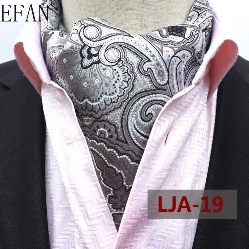 Men Vintage Cashew Floral Wedding Formal Cravat Ascot Scrunch Self British Gentleman Polyester Woven Neck Tie Luxury