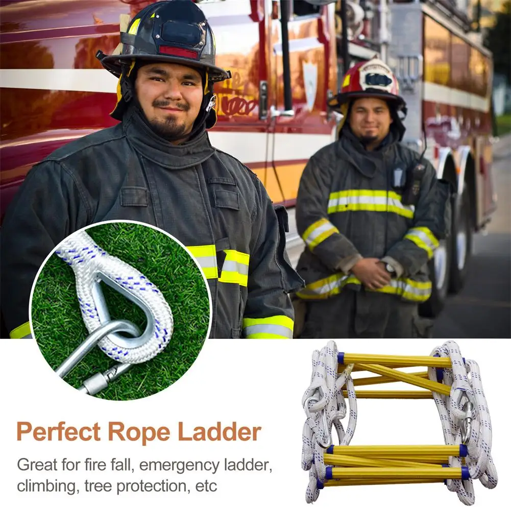 Emergency Escape Ladder Soft Rope Flame Resistant Portable with Hooks Kids Adults for Outdoor Aerial Work Engineering 300CM