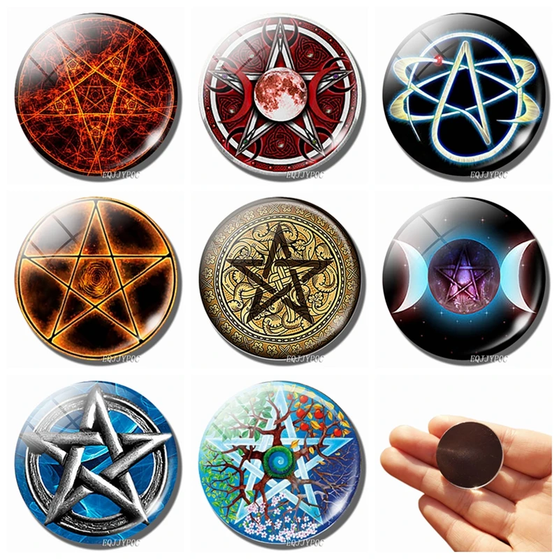 Pentagram 30 MM Fridge Magnet Pentacle Geometry Occult Wiccan Glass Dome Magnetic Refrigerator Stickers Note Holder Home Decor