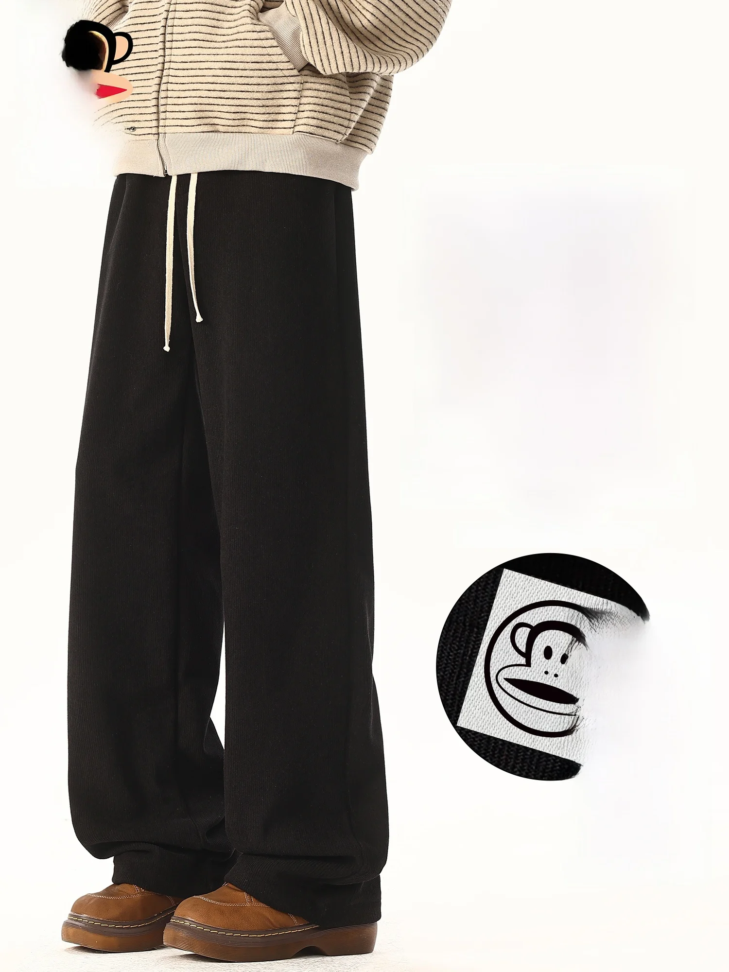 

Мужские повседневные брюки Paul Frank с флисовой подкладкой, свободного кроя, утепленные, прямые, зимние, теплые, базового цвета