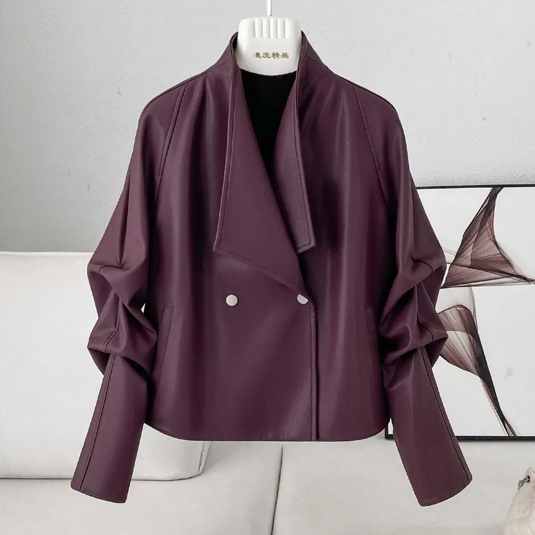 Black Short Leather Jacket For women Autumn winter 2025 New Temperament Loose Women's Washed PU leather Motorcycle Jackets Tops