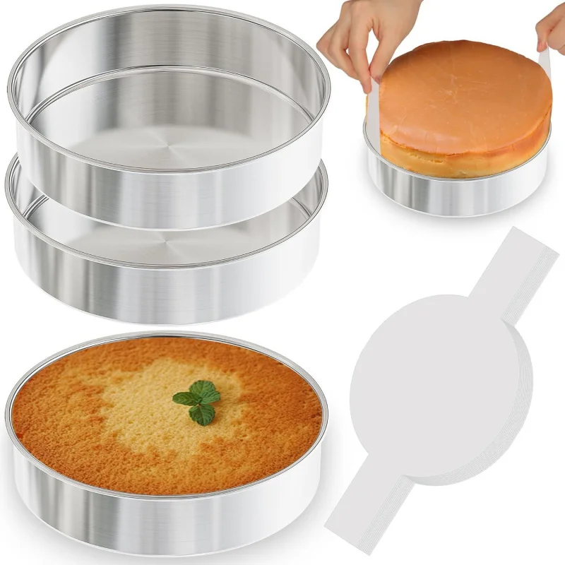 【3PCS & 100-Sheet Set】Round Cake Pan with Parchment Papers, for Baking, Steaming, Making Pastries - Non-Stick Baking Pan Kit