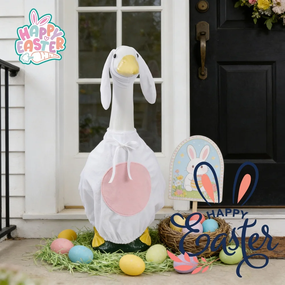 1 Piece Easter Bunny Costume White Fleece Embroidered Rabbit Suit For Outdoor Lawn Garden Spring Party Yard Decoration