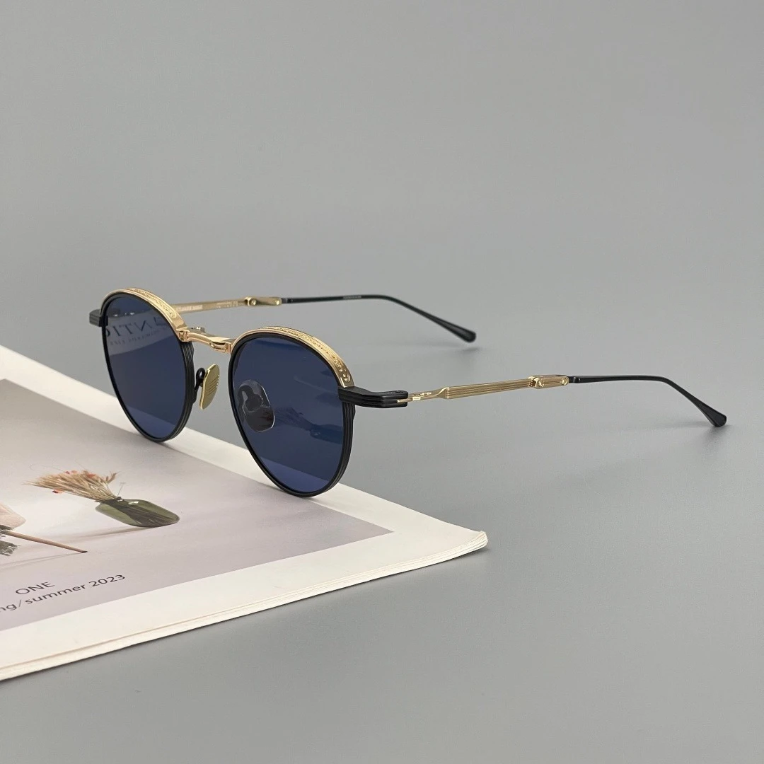 Foldable Retro Round Metal Sunglasses Men Women Japanese Handcrafted Fashion UV400 Outdoor Travel Sun Glasses Shades Eyewear