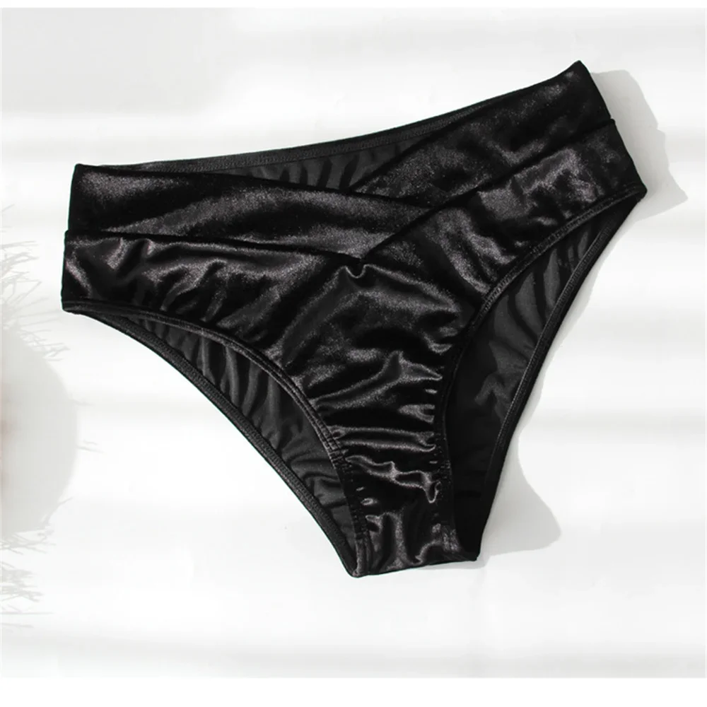 Bikini de terciopelo con lazo de diamantes de imitación para mujer, traje de baño negro Y2K con lazo y espalda descubierta, traje de baño de tendencia con Tanga, traje de baño para playa, Bikini