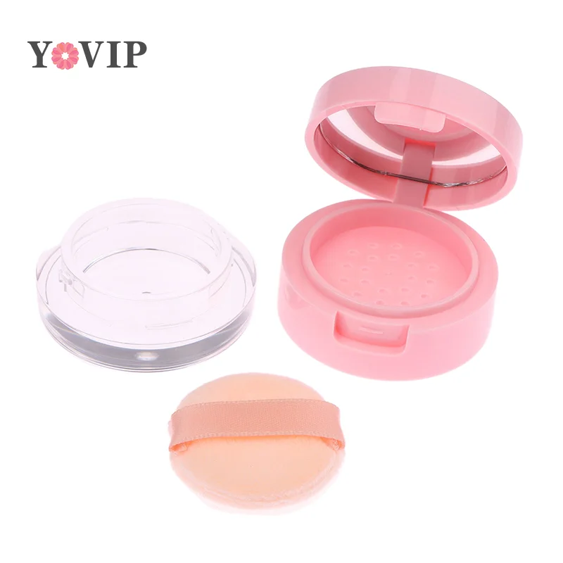 1PC Portable Plastic Powder Box Empty Loose Powder Container With Sieve Mirror Cosmetic Sifter Loose Jar Travel Makeup Container