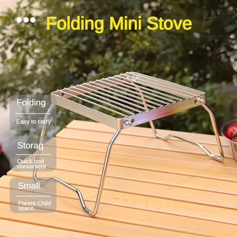 Outdoor Stainless Steel Stove Holder Camping Portable Folding Mini Barbecue Rack Set Pot Holder Baking Tray Holder