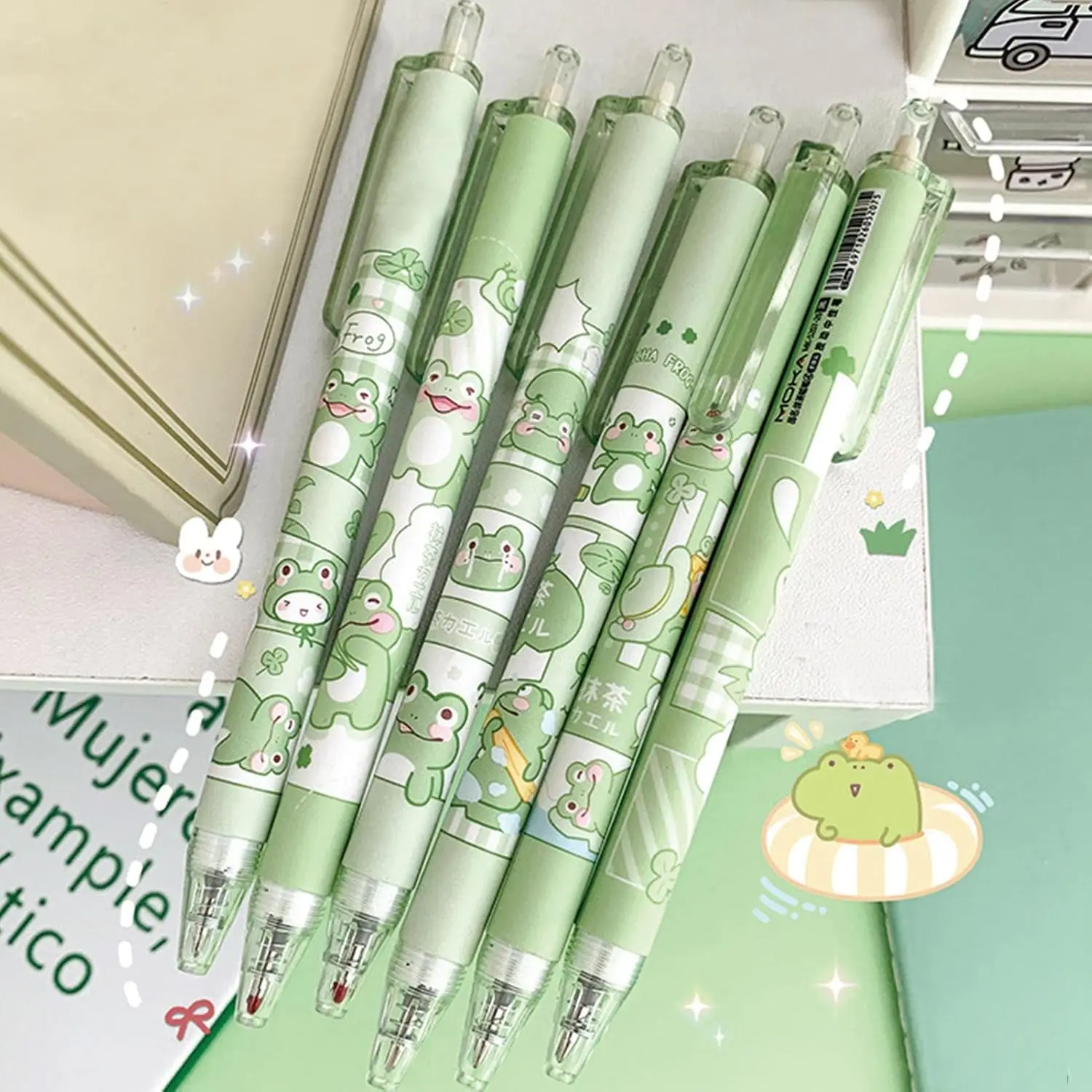 

6 Pcs Gel Ink Pens Cartoon Retractable Pens Cute Frog Pen Green 0.5mm Ballpoint Pen Office School Supplies for Girls