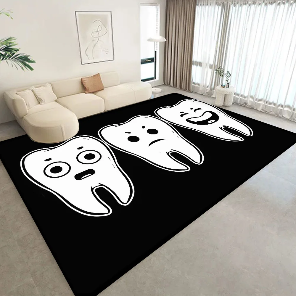 

Cartoon Tooth Illustration Fun Dental Theme Playful Expressions Accents Kids Room Dental Clinic Carpet Mat Rug Home Decoration