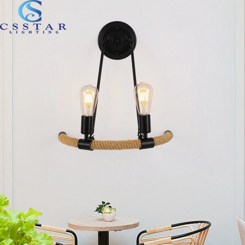 Hemp Rope Wall Lamp Retro Lamp Interior Wall Lamp Loft Industrial American Style E27 110V 220V Room Decor  Wall Light