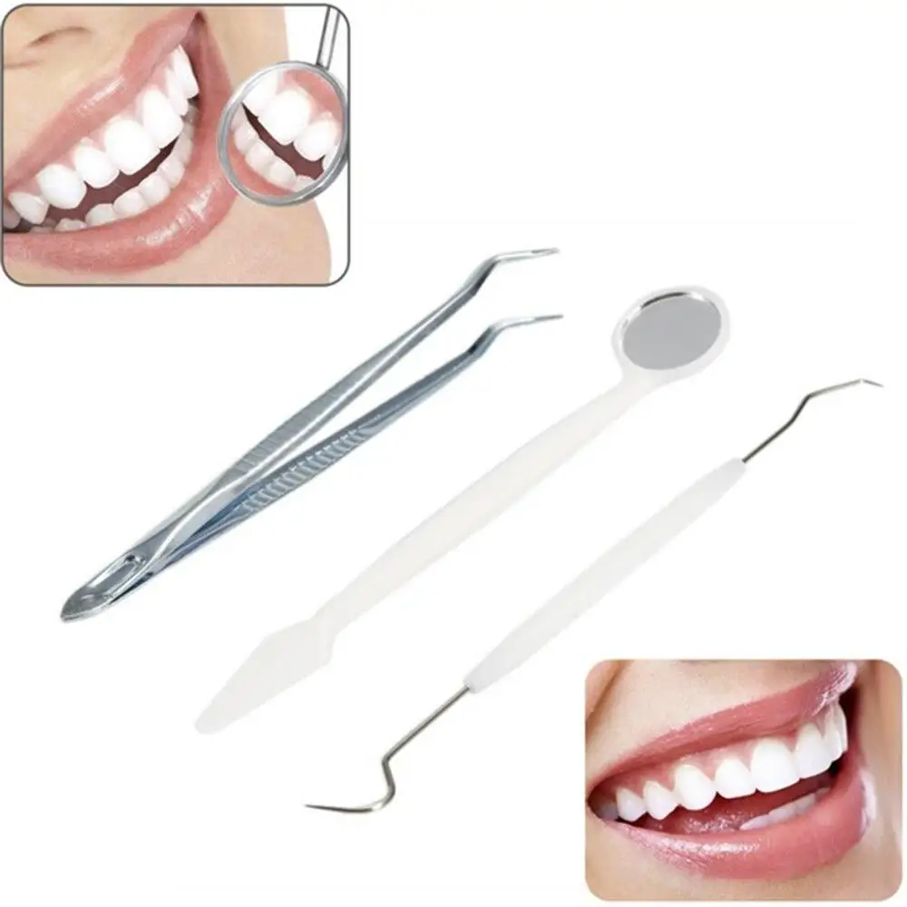 

3PCS Professional Stainless Steel Dental Instrument Probe Set Dentist Dental Mouth Mirror and Sickle Scaler Hygiene Cleaning Kit