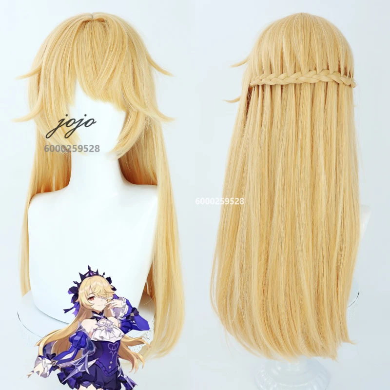 

Game Genshin Impact Fischl Cosplay Wig One Piece Braided Blonde Long Straight Hair Halloween Christmas Party Hair Role Play