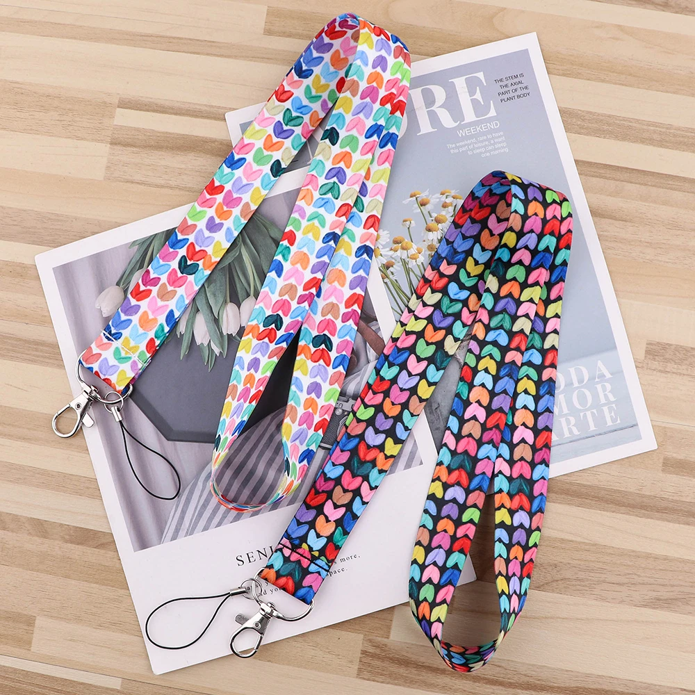 Graffiti Heart Shape Neck Strap Lanyard for Keys Keychain Badge Holder ID Credit Card Pass Lariat Mobile Phone Charm Accessories