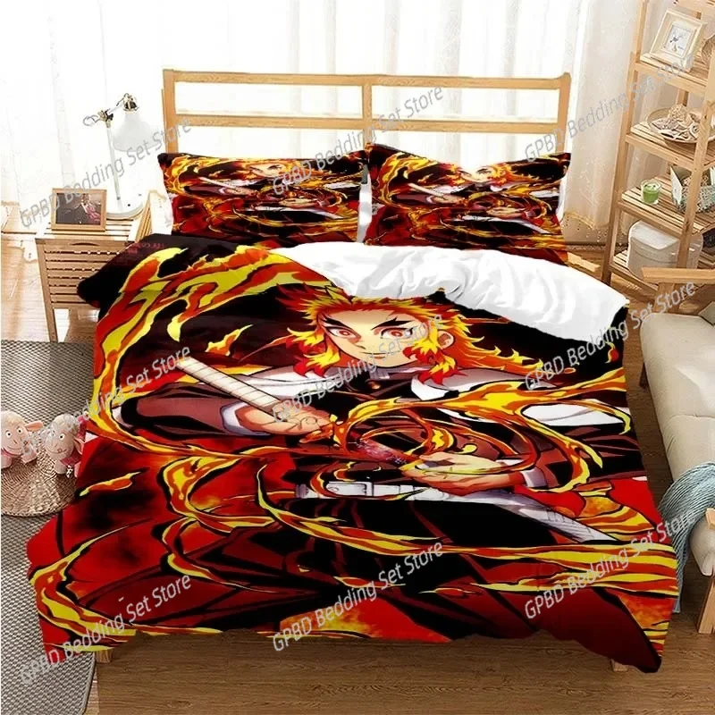 3D Printed Anime Demon Slayer Duvet Cover Nezuko Tanjirou Bedding Set Double Twin Full Queen King Adult Kids  Quilt Cover