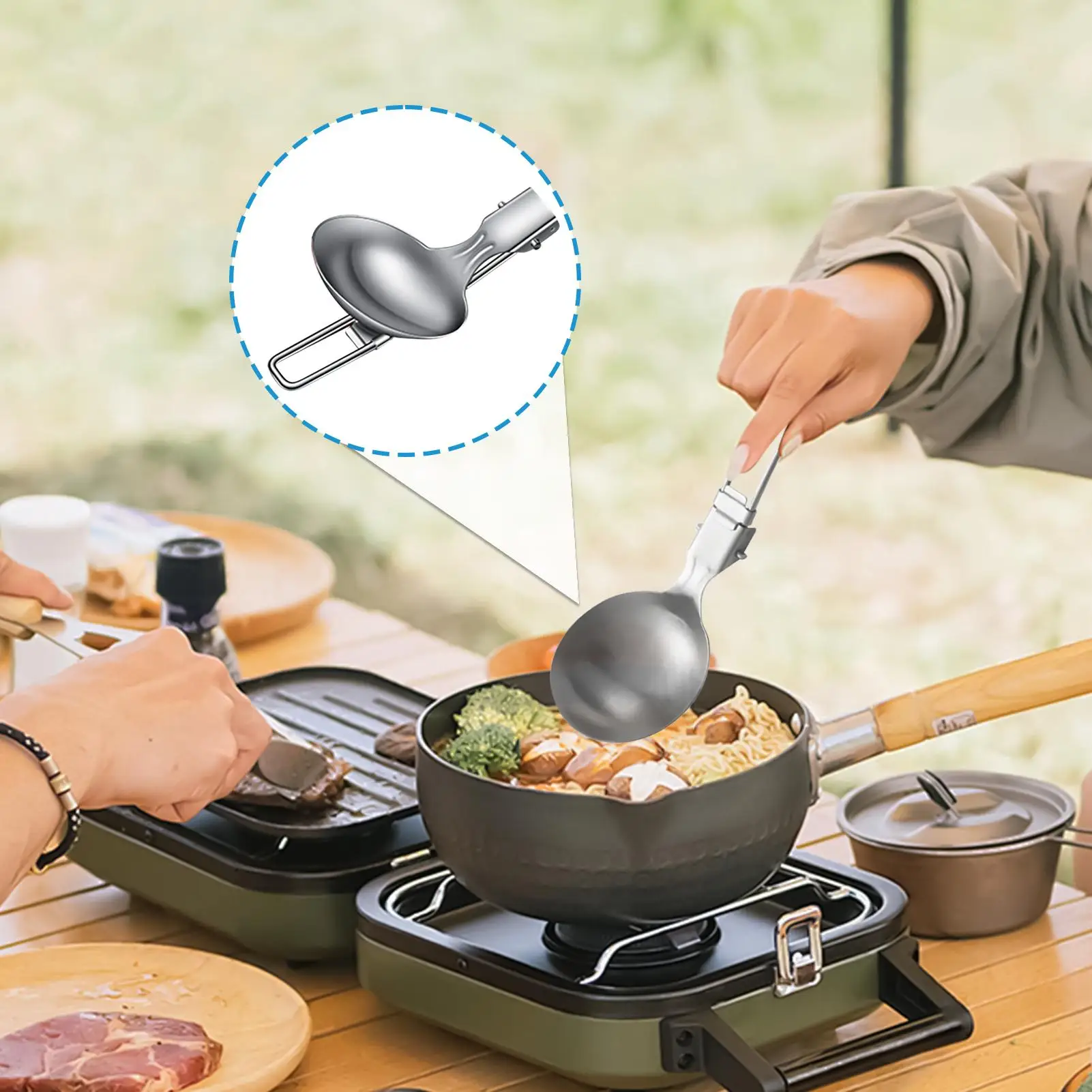 

Metal Soup Spoon Folding Soup Ladle For Camping Stainless Steel Utensil Outdoor Meal Prep Tool For Camping Hiking Backpacking