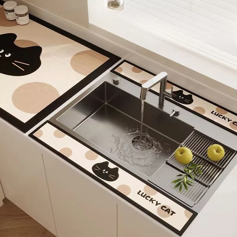 Cartoon Faucet Draining Mat Splash-proof Non-Slip Easy-Clean Bathroom Sink Mat Kitchen Sink Water Absorbent Mat