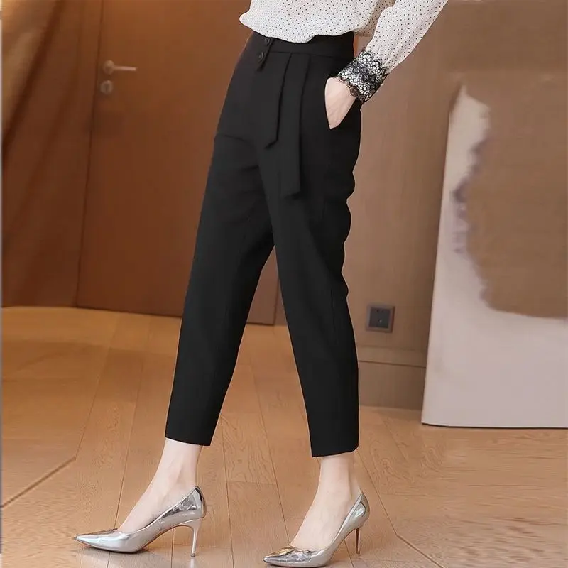 2023 Spring Autumn Fashion Elegant Chic High Waist Female Trousers Women\'s Casual Solid All Match Suit Harem Ankle Length Pants