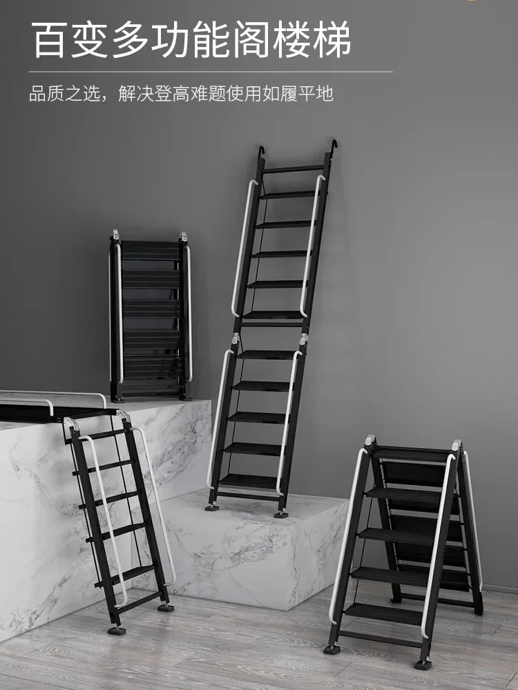 thickened aluminum alloy folding loft ladder extended handrail portable second floor indoor and outdoor balcony stairs