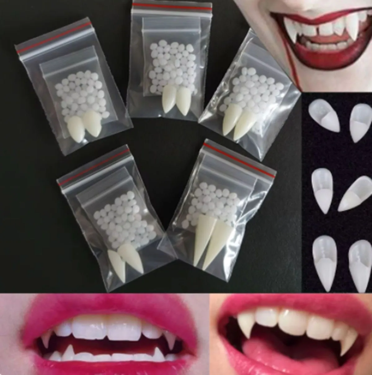 2pairHalloween Decoration Vampire Teeth Fangs Dentures Props Halloween Cosplay Props False Fangs With Solid Glue Halloween Props