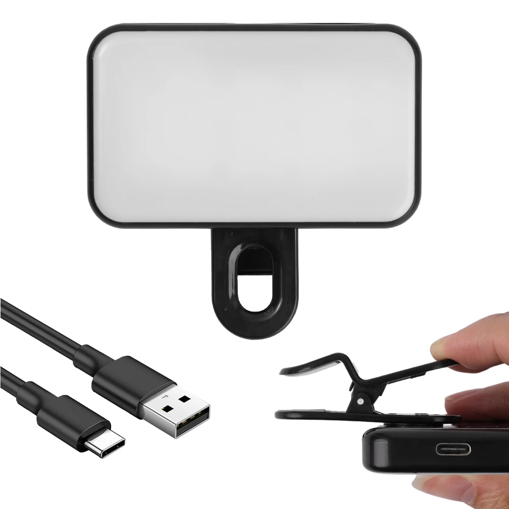 LED ad alta potenza ricaricabile Clip Fill luce per videoconferenza con Clip regolata 3 modalità di luce per telefono iPad Laptop Selfie Light