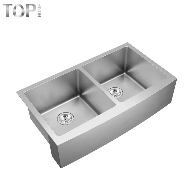 304 Stainless Steel Farmhouse Kitchen Sink Double Bowl Apron Front Brushed Finish Handmade No 16 Size with 5 Year Warranty