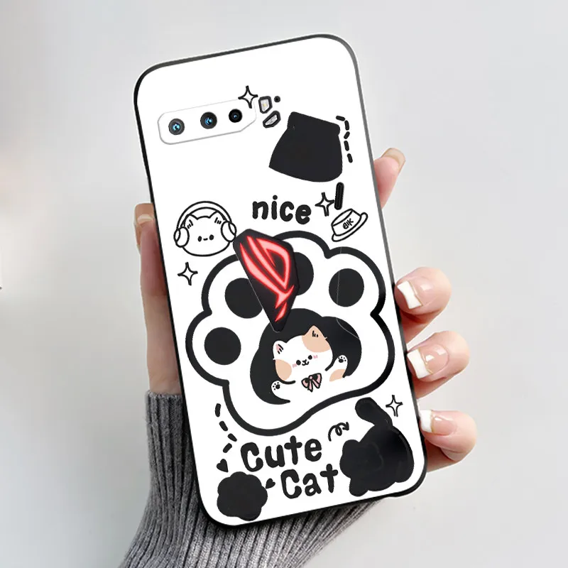 Casing For Asus ROG Phone 3 ZS661KS I003D I003DD Case Aesthetic Fashion Cute Cat Soft Silicone Black TPU Shockproof Back Cover - view 3