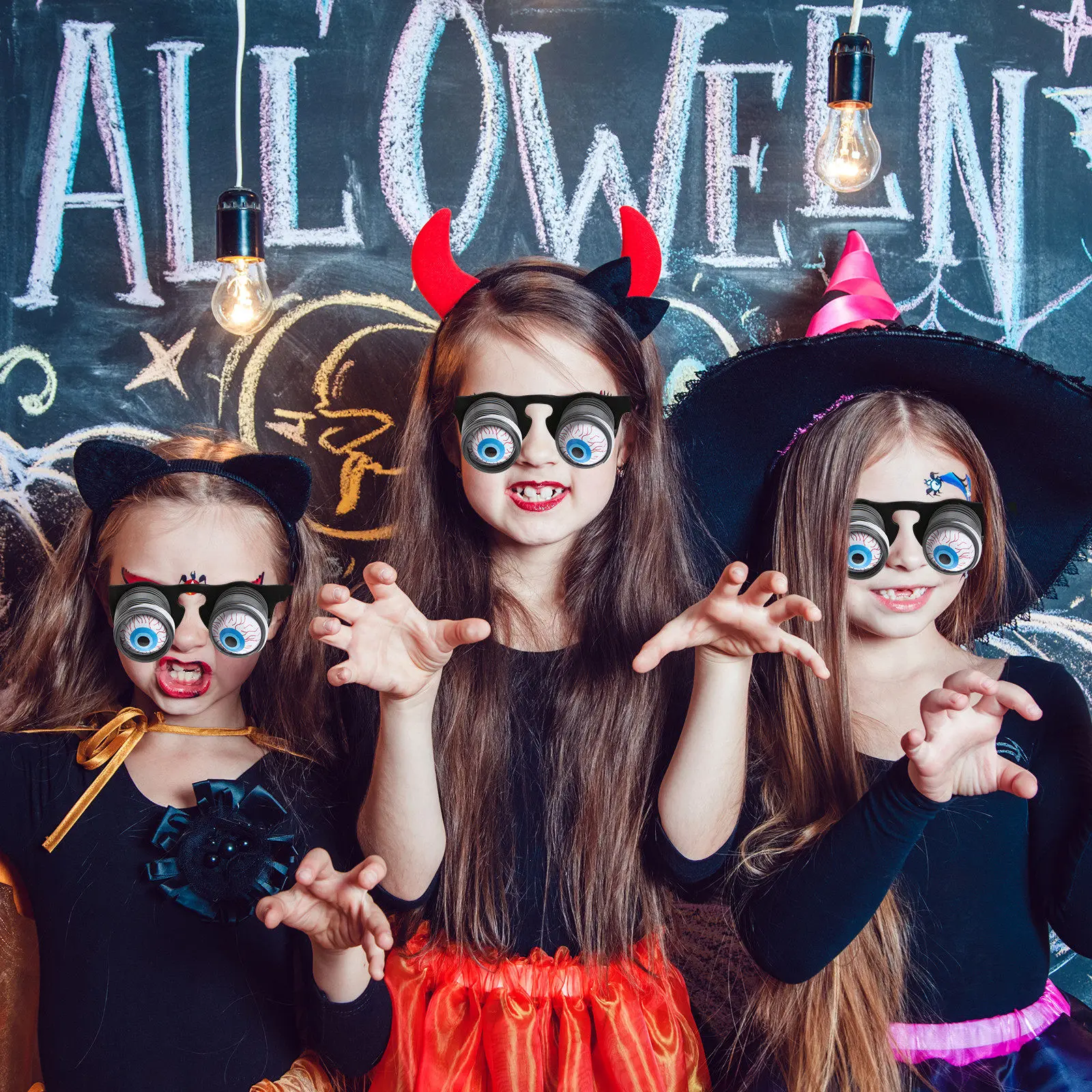 

Horror Space Eye Glasses Bulging Spring Eyeballs Funny Novelty Glasses for Halloween Party Prank Trick Fun Adults Children