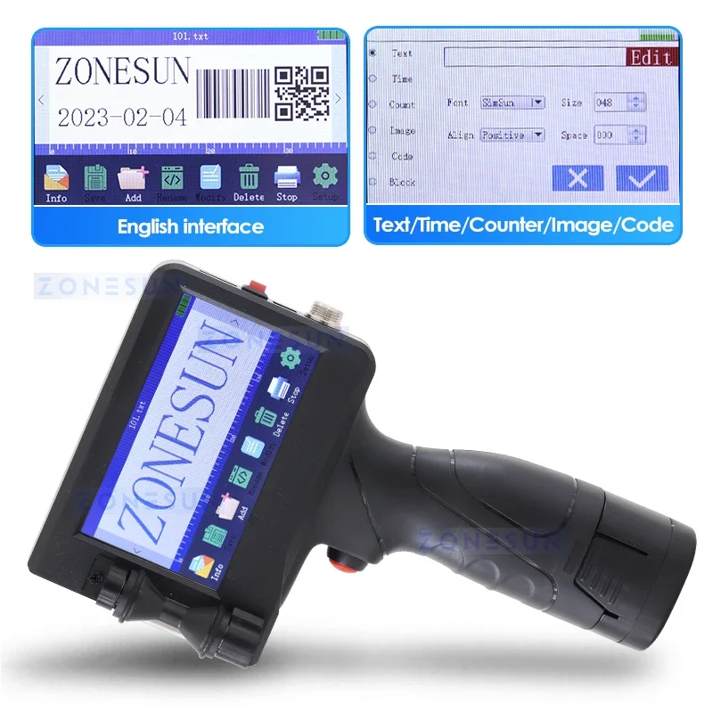 Zonesun ZS-HIP127 tela sensível ao toque handheld inteligente impressora a jato de tinta máquina codificação caixa de borracha metal cosméticos qr códigos de barras