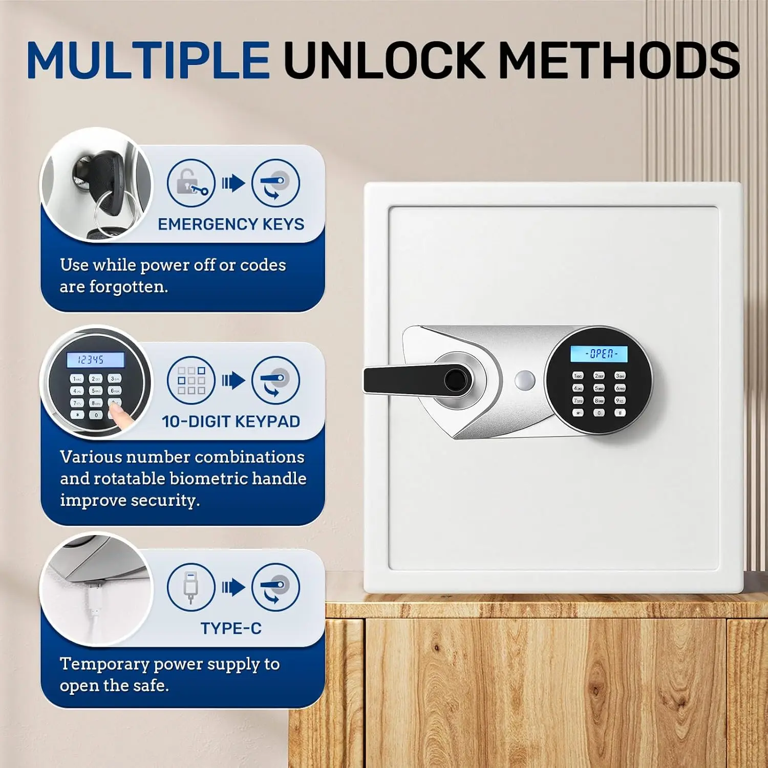 Home Safe Box 1.5 Cub Quick Access Biometric Safe with LCD Display, Fireproof Bag Digital Security Lock Box Secure Money Jewelry