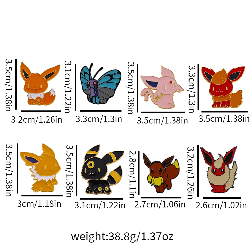8-teiliges Set mit Emaille-Anstecknadeln im Evolution-Design, niedliche Chibi-Monster-Anstecknadeln, Anime-Metallnadeln für Rucksäcke, Cartoon-Sammelgeschenk. – Detail 1