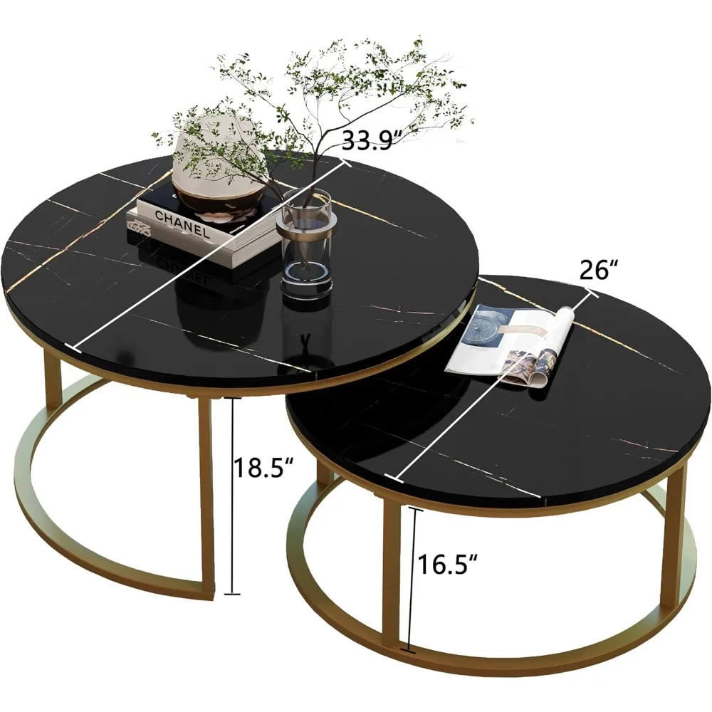 Modern Coffee Table Set - Wi Round Nesting Tables, Large 34 and Small 26 for Living Room