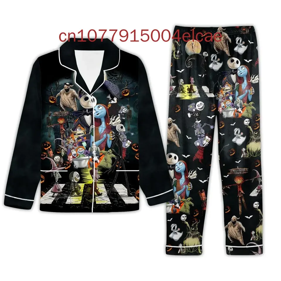 Lente en herfst nieuwe Jack Skellington pyjamaset 3D-geprinte Disney casual heren- en damesshirt met lange mouwen pyjamaset