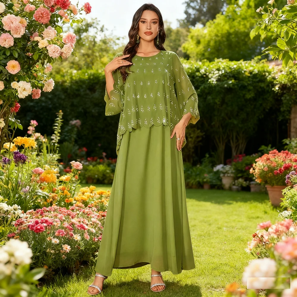 

Fashion Dubai Muslim Dress for Women Beading Ramadan Jalabiya Party Abaya Long Robe Morocco Dubai Turkey Kaftan Islam Vestidos