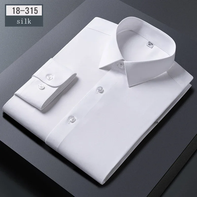 Luksusowe, wysokiej jakości jedwabne pełne koszule męskie slim fit formalna koszula z długim rękawem biała koszula miękka biznesowa jedwabna odzież biurowa