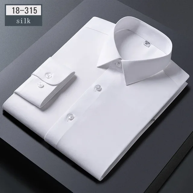 Luksusowe, wysokiej jakości jedwabne pełne koszule męskie slim fit formalna koszula z długim rękawem biała koszula miękka biznesowa jedwabna odzież biurowa