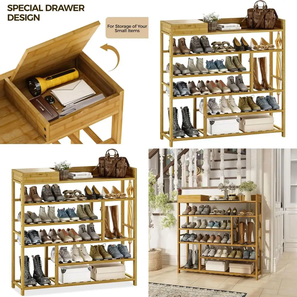 

Bamboo Shoe Organizer with Storage Box for Entryway, Closet, and Doorway - Natural