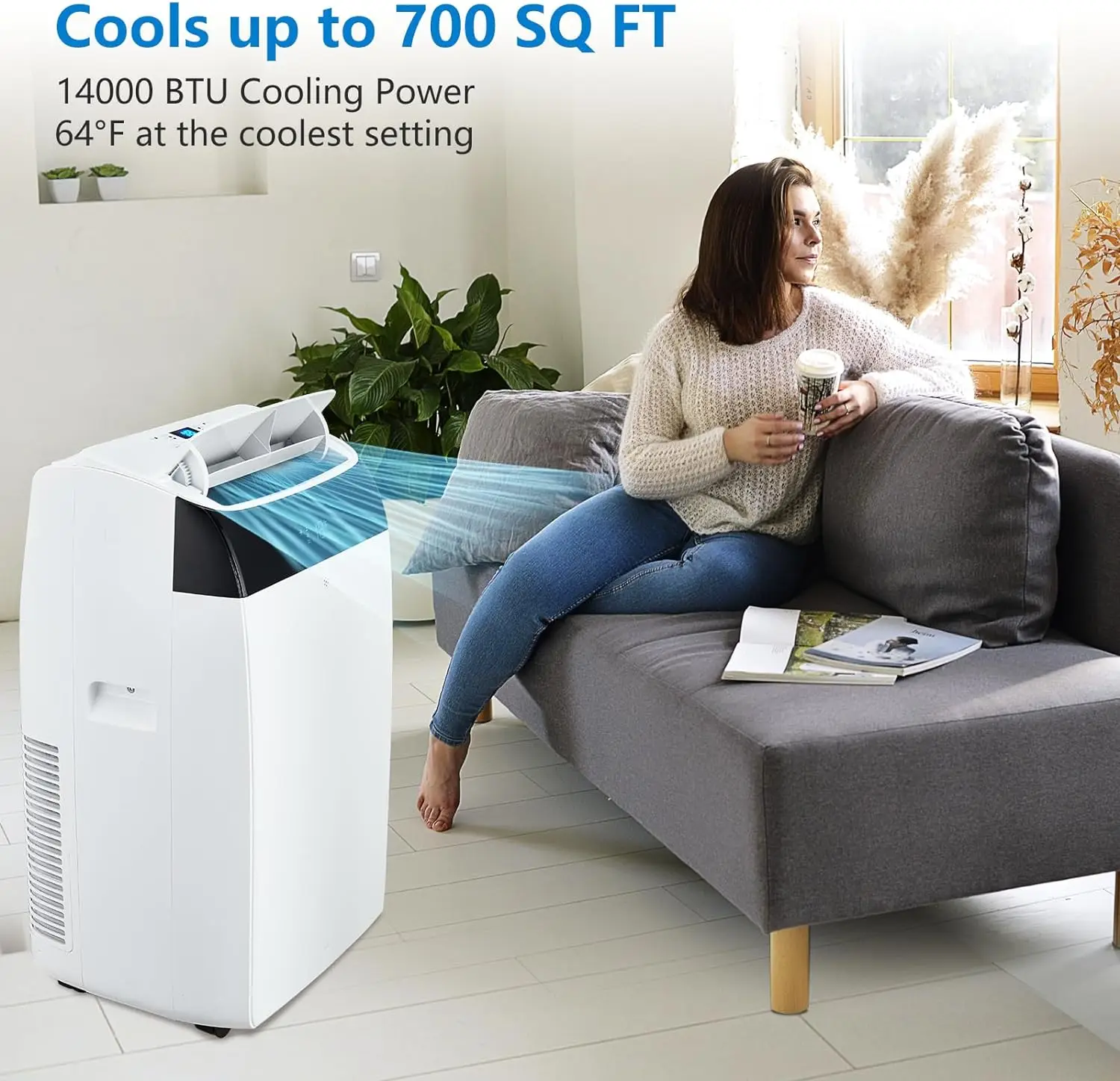 Portable Air Conditioner 3 in 1 with Remote Cool & Dual Motors & Auto Swing, 14000 BTU(ASHRAE)/10200 BTU (SACC),