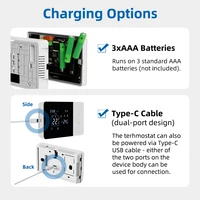 Thermostat intelligent Tuya WiFi pour chaudière à gaz, chauffage/refroidissement, alimenté par batterie/USB, compatible avec Alexa Google Home, programmable quotidiennement 3