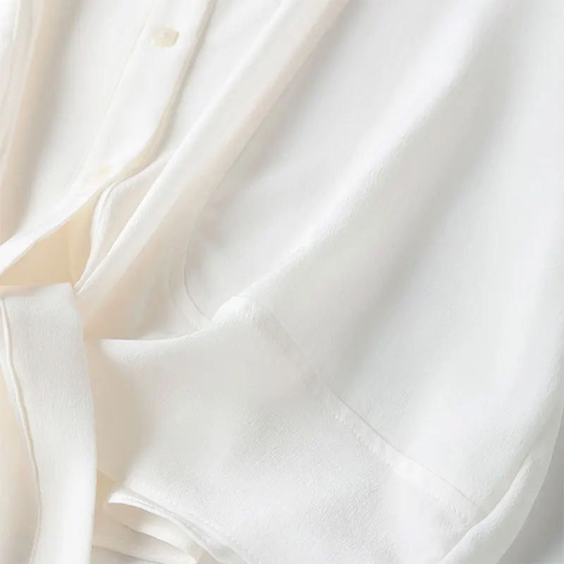 Women Silk Shirt 100% Mulberry Crepe Silk Solid White Lantern Sleeve Bow-tie Bottom Loose Type Top Blouse Office Lady Work MM898