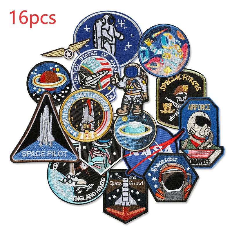 子供用衣類パッチ,スペースアイアンオン,刺繍入りジャケット,縫製,バックパック生地ロット,ステッカーパック,日曜大工のサーマルハット,16個