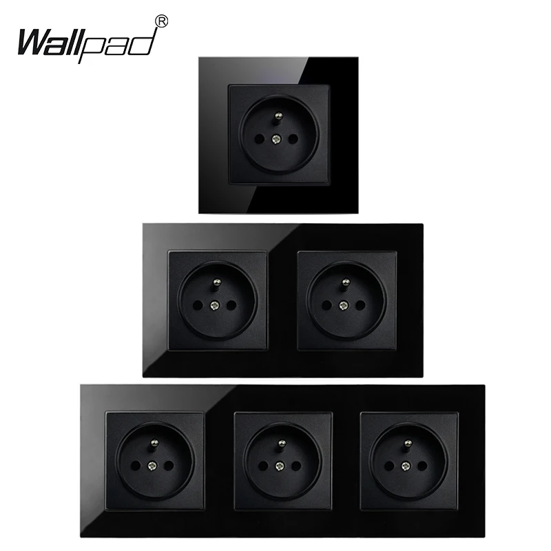 Wallpad French 1/2/3/4/5 Power Socket Poland Belgium Electrical Outlet Black Crystal Glass Panel Wall Electrical Outlet 16A 220V