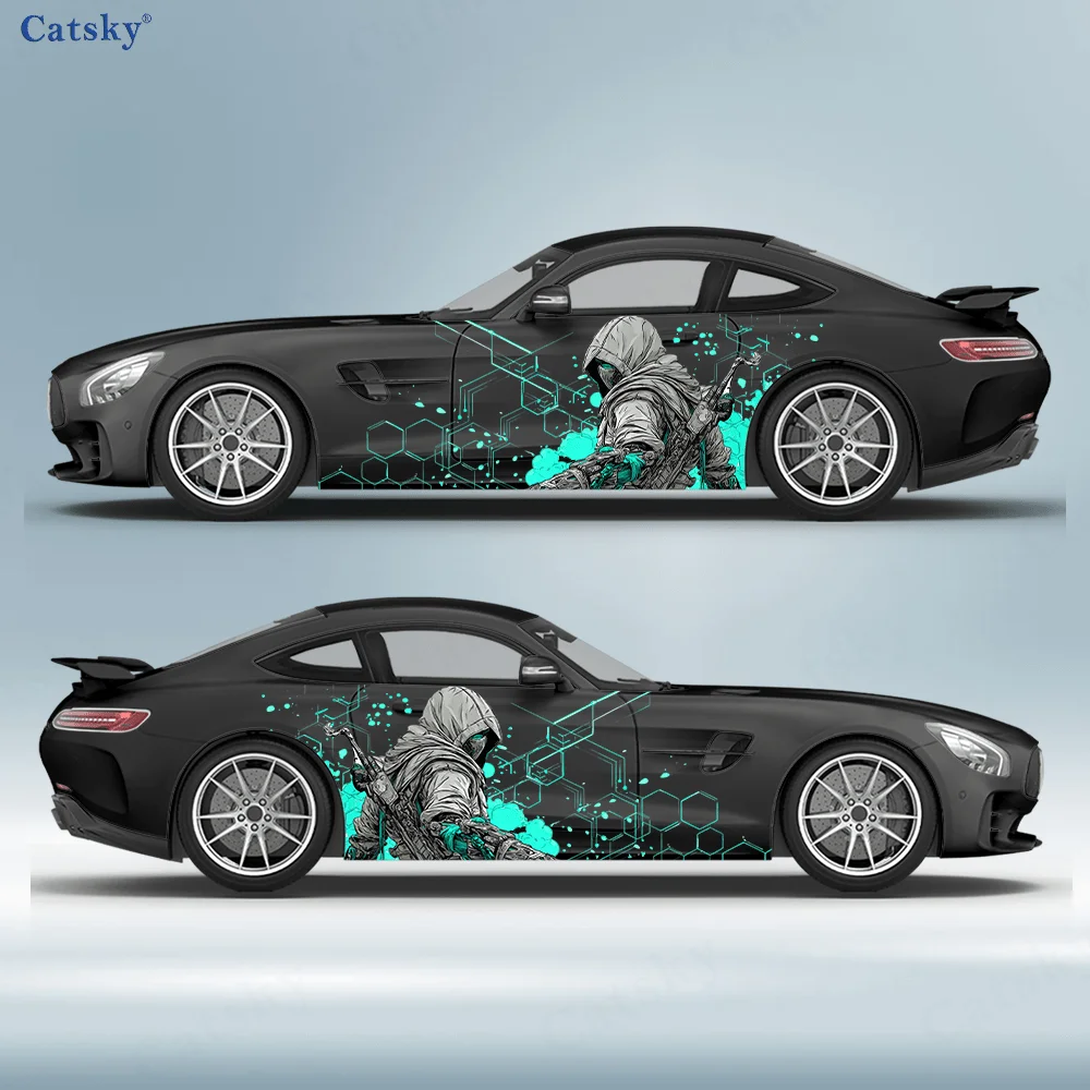 Assassin Hexagon Splash Car Side Sticker Decor, PVC Waterproof Scratch Resistant Decal, Car Protection, Auto Accessories Gift