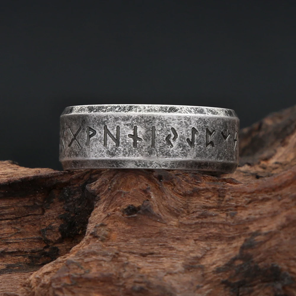 Vintage Simple 316L Stainless Steel Viking Runes Ring Dla Mężczyzn Kobiet Nordic Odins Letter Amulet Pierścionki Para Biżuteria Dropshipping